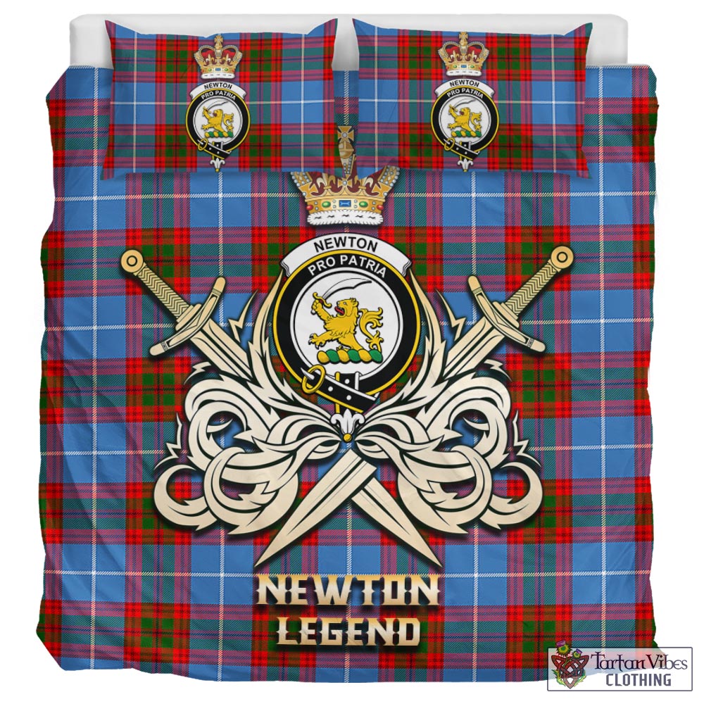 Tartan Vibes Clothing Newton Tartan Bedding Set with Clan Crest and the Golden Sword of Courageous Legacy