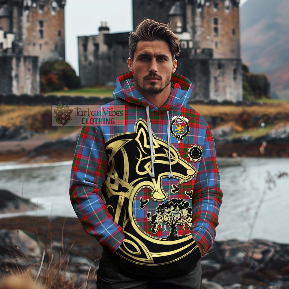 Tartan Vibes Clothing Newton Tartan Cotton Hoodie with Family Crest Celtic Wolf Style