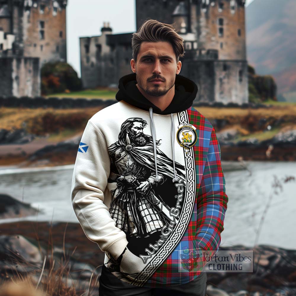 Tartan Vibes Clothing Newton Tartan Clan Crest Cotton Hoodie with Highlander Warrior Celtic Style