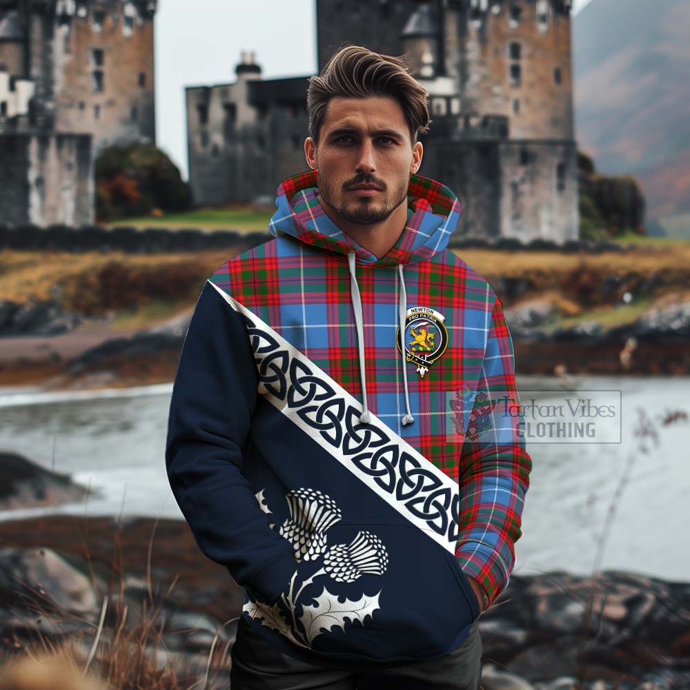 Tartan Vibes Clothing Newton Tartan Cotton Hoodie Featuring Thistle and Scotland Map