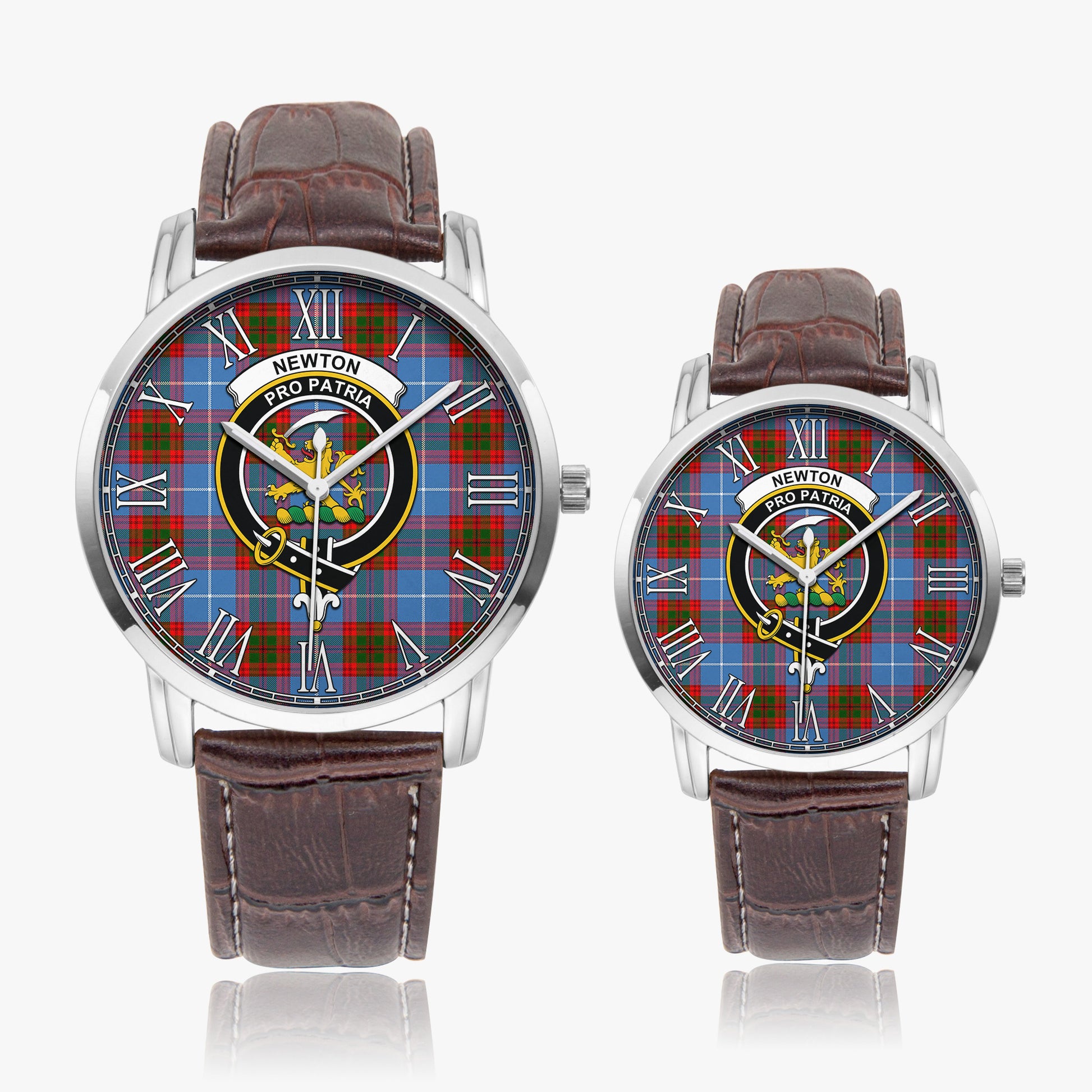 Newton Tartan Family Crest Leather Strap Quartz Watch - Tartanvibesclothing