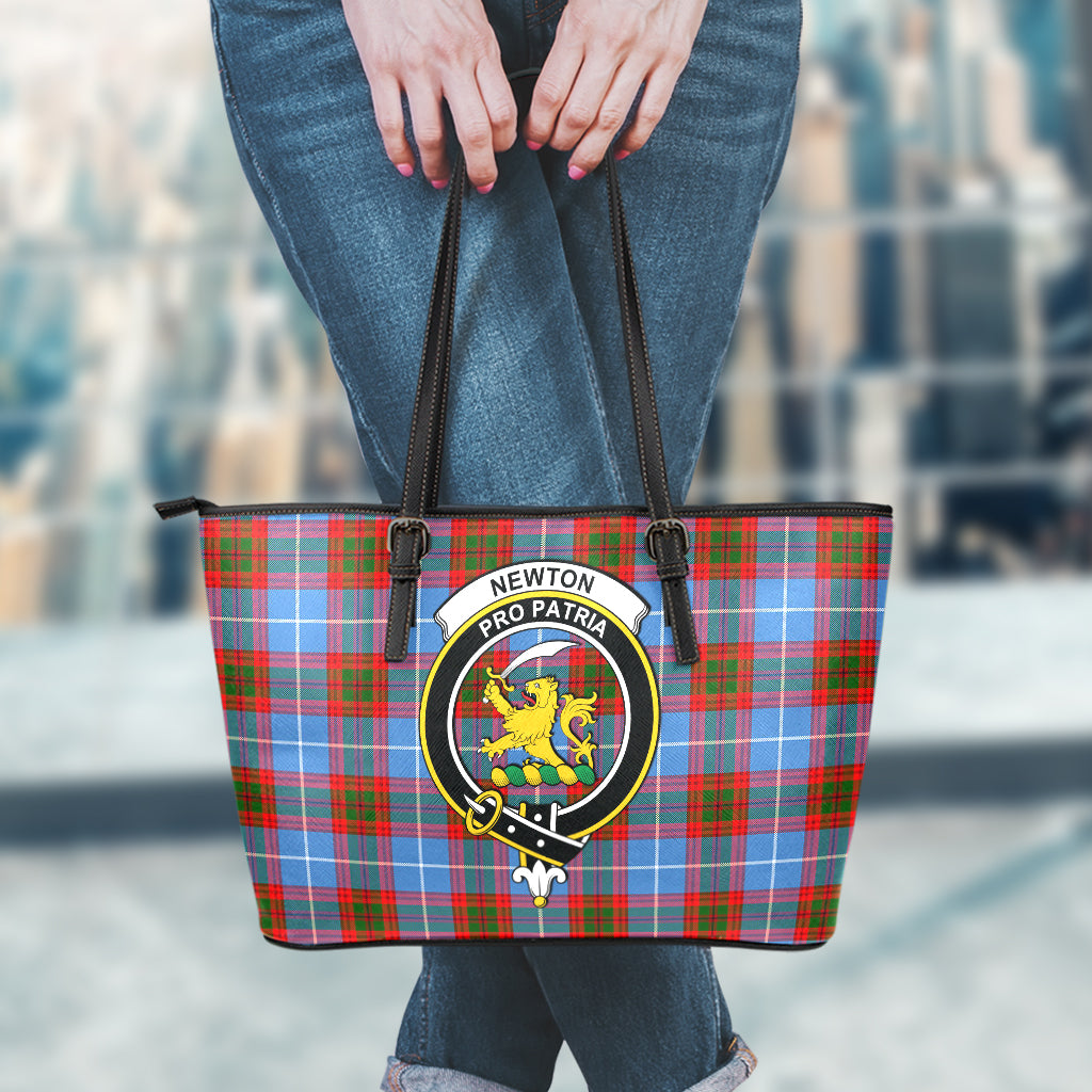 Newton Tartan Leather Tote Bag with Family Crest - Tartan Vibes Clothing