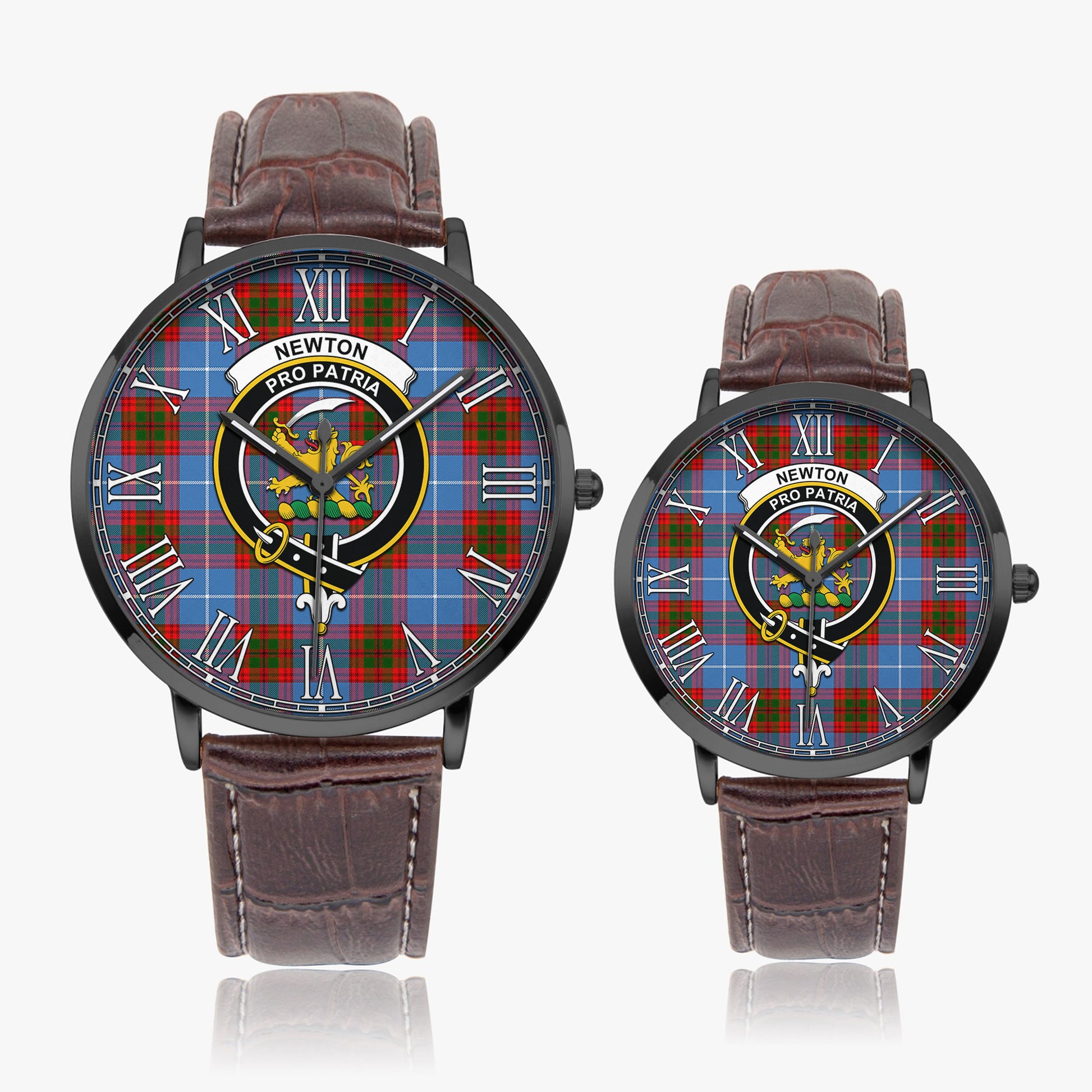 Newton Tartan Family Crest Leather Strap Quartz Watch - Tartanvibesclothing