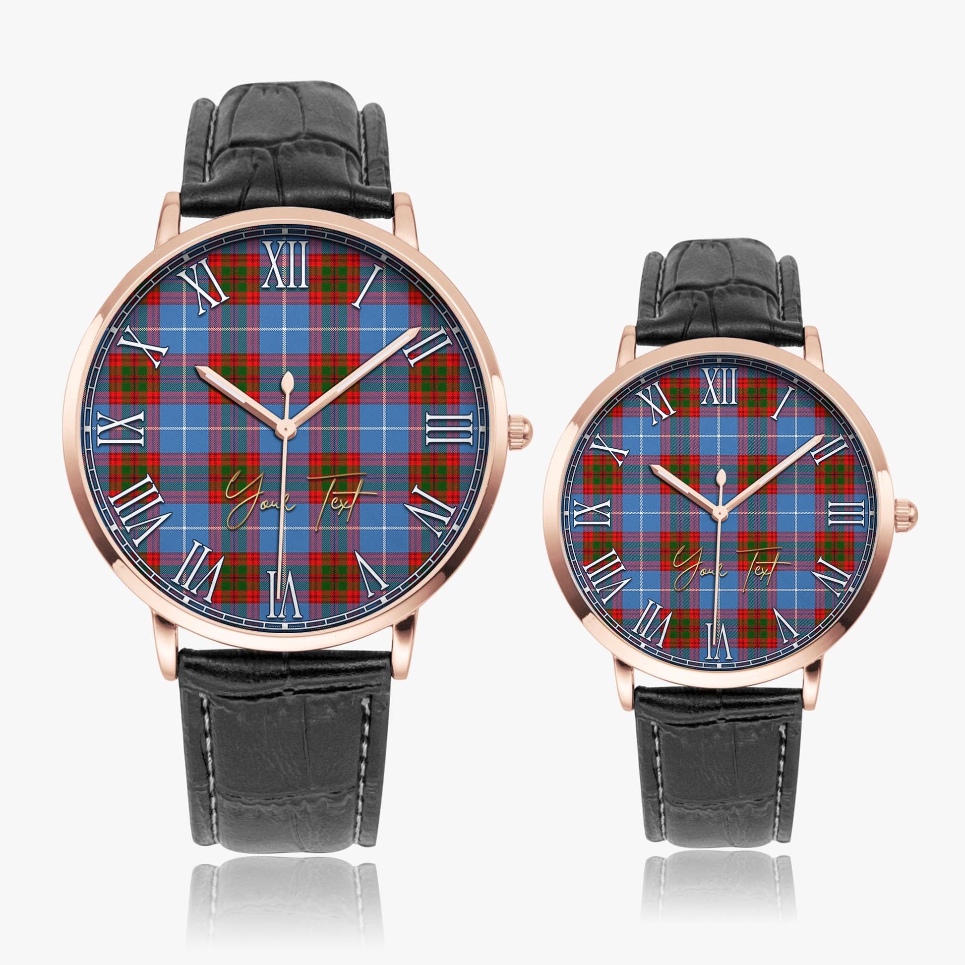 Newton Tartan Personalized Your Text Leather Trap Quartz Watch Ultra Thin Rose Gold Case With Black Leather Strap - Tartanvibesclothing