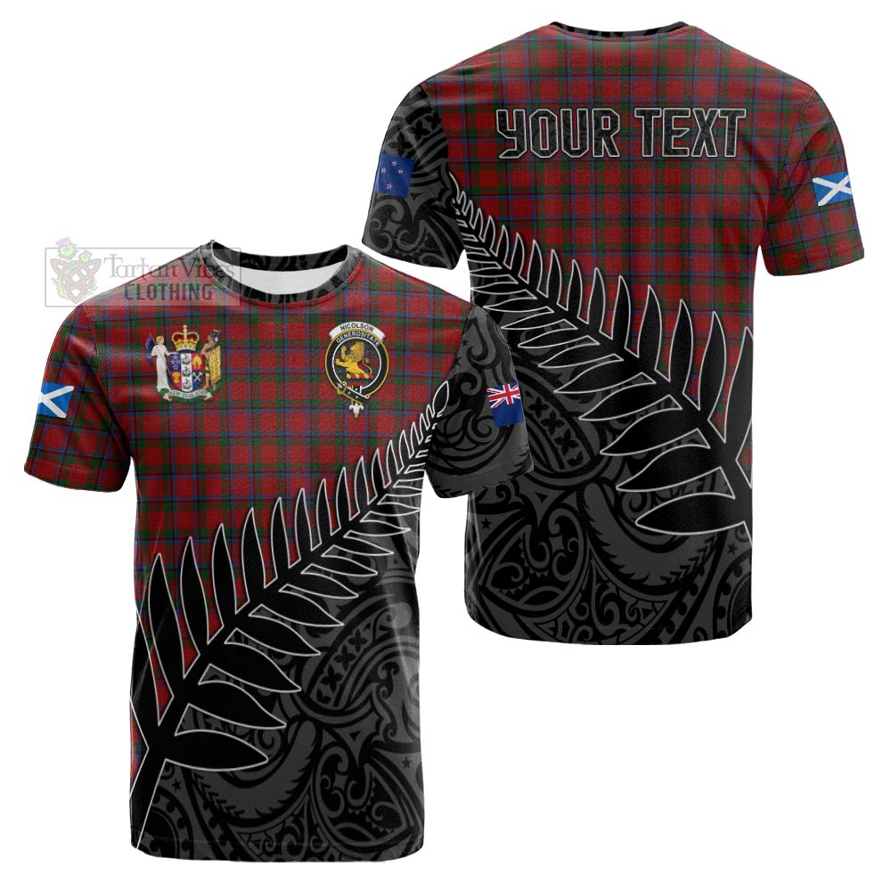 Tartan Vibes Clothing Nicolson Crest Tartan Cotton T-shirt with New Zealand Silver Fern Half Style