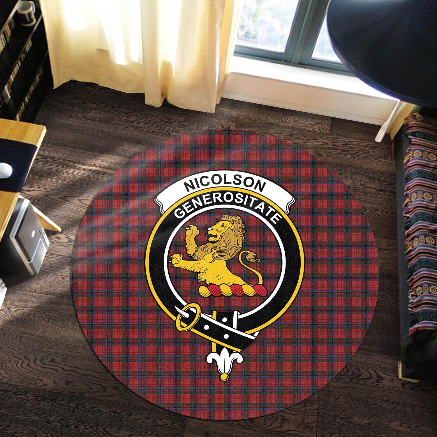 nicolson-tartan-round-rug-with-family-crest