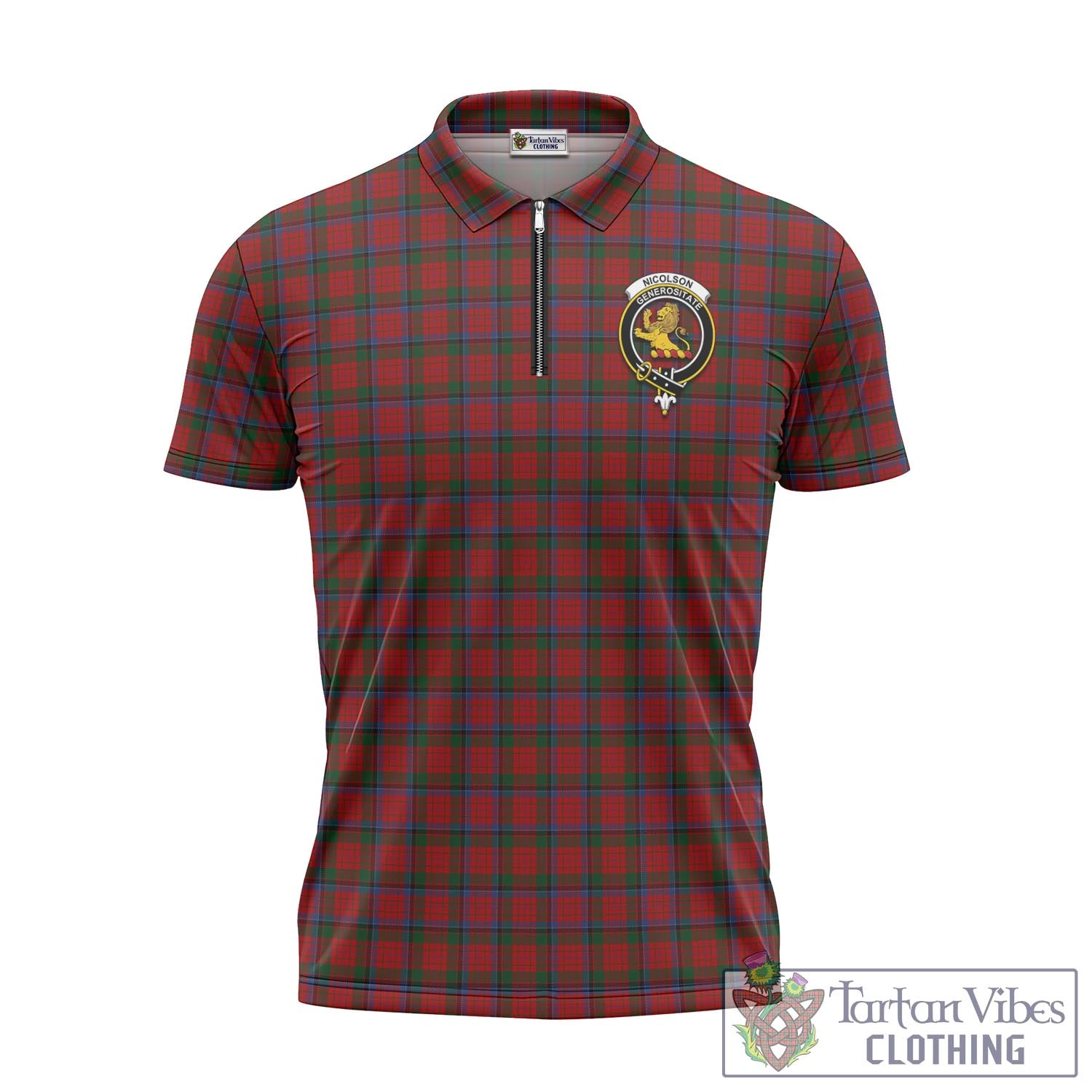 Tartan Vibes Clothing Nicolson Tartan Zipper Polo Shirt with Family Crest