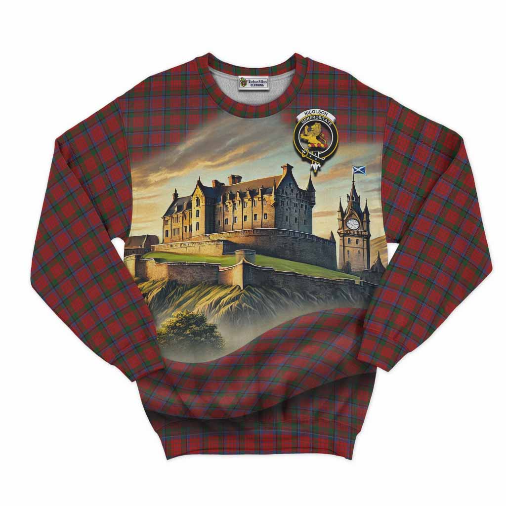 Nicolson Tartan Family Crest Sweatshirt with Scottish Ancient Castle Style Unisex - Tartan Vibes Clothing