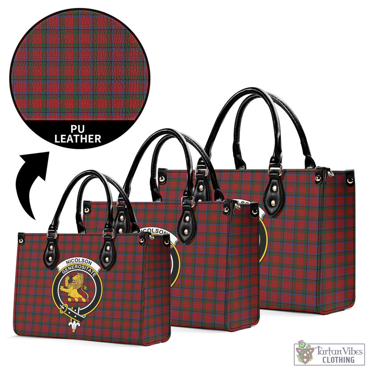 Nicolson Tartan Luxury Leather Handbags with Family Crest L - Tartan Vibes Clothing
