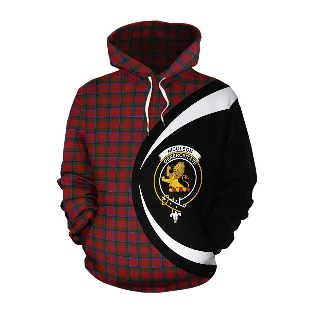 Tartan Vibes Clothing Nicolson Tartan Cotton Hoodie with Family Crest Circle Style