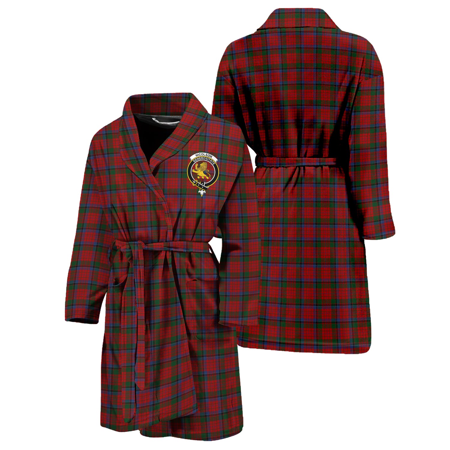 Nicolson Tartan Bathrobe with Family Crest Unisex S - Tartan Vibes Clothing