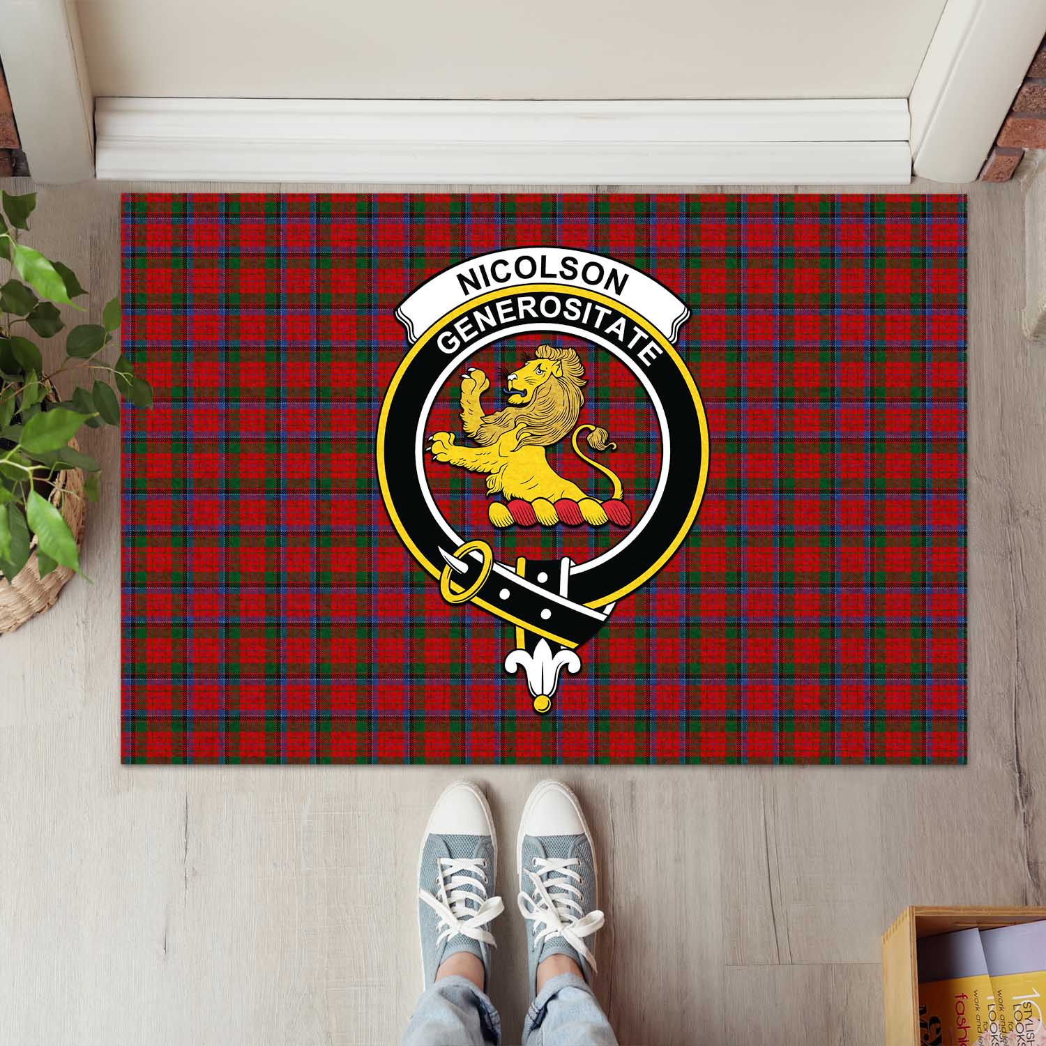 Nicolson Tartan Door Mat with Family Crest - Tartanvibesclothing