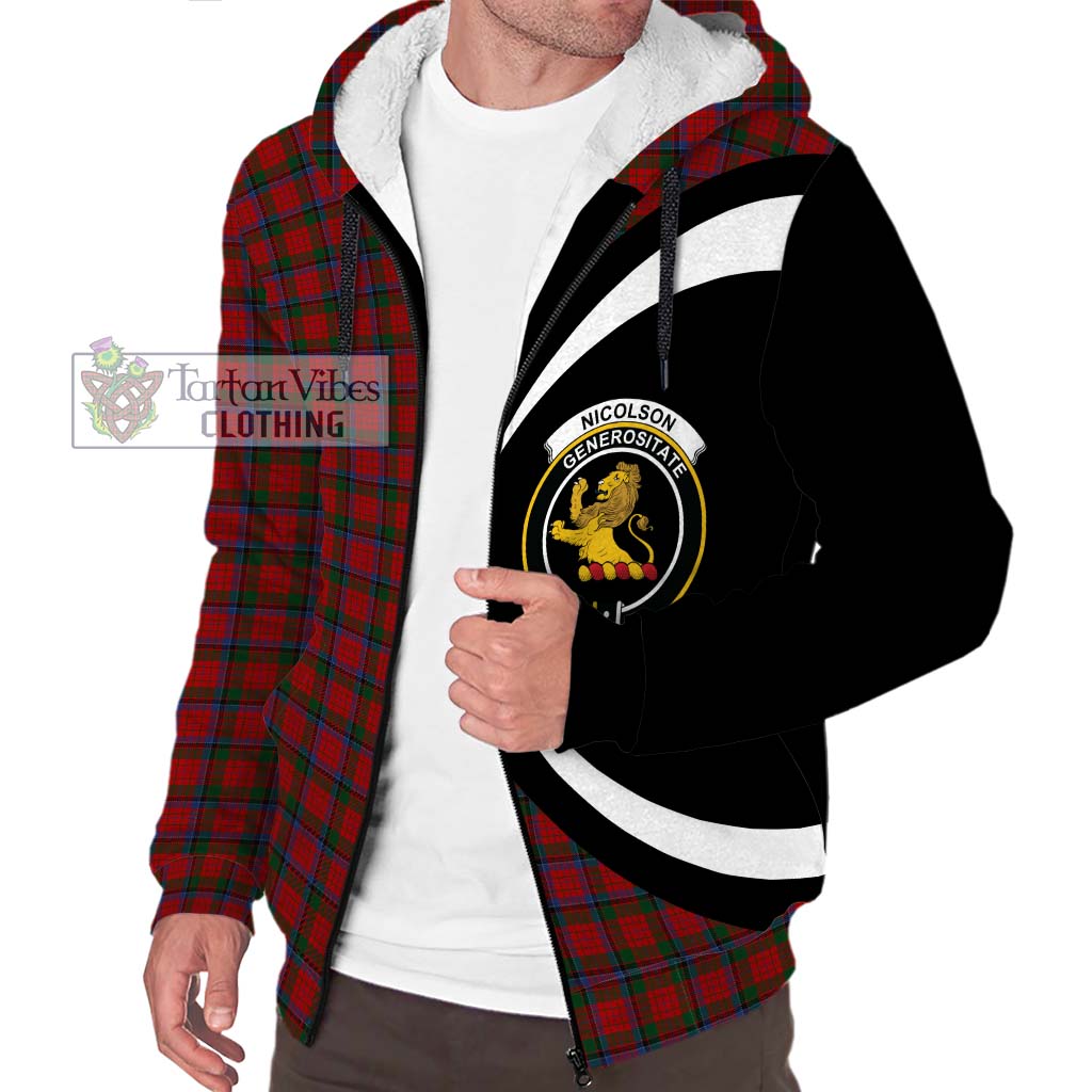 Nicolson Tartan Sherpa Hoodie with Family Crest Circle Style Unisex S - Tartan Vibes Clothing