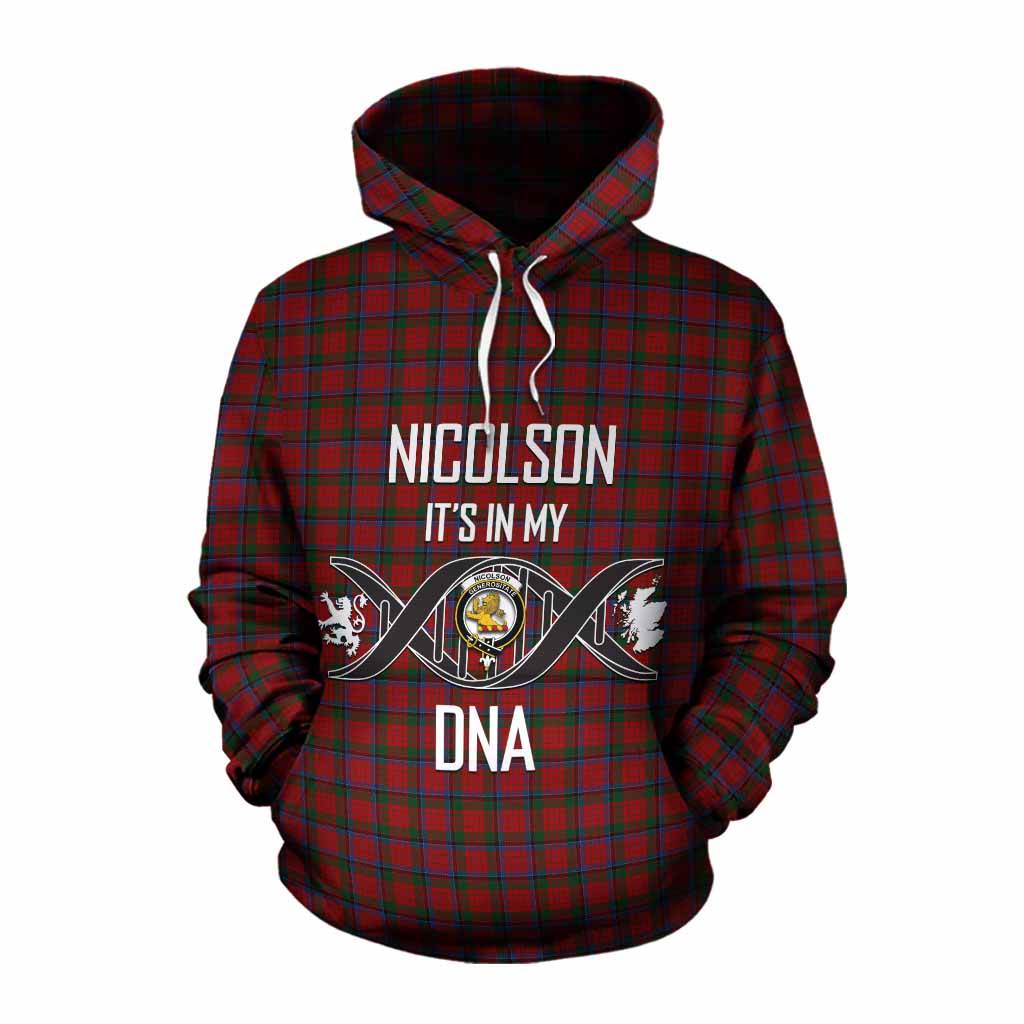 Tartan Vibes Clothing Nicolson Tartan Cotton Hoodie with Family Crest DNA In Me Style