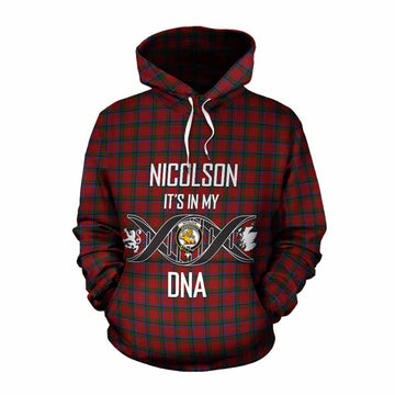 Nicolson Tartan Cotton Hoodie with Family Crest DNA In Me Style