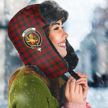 Nicolson Tartan Winter Trapper Hat with Family Crest