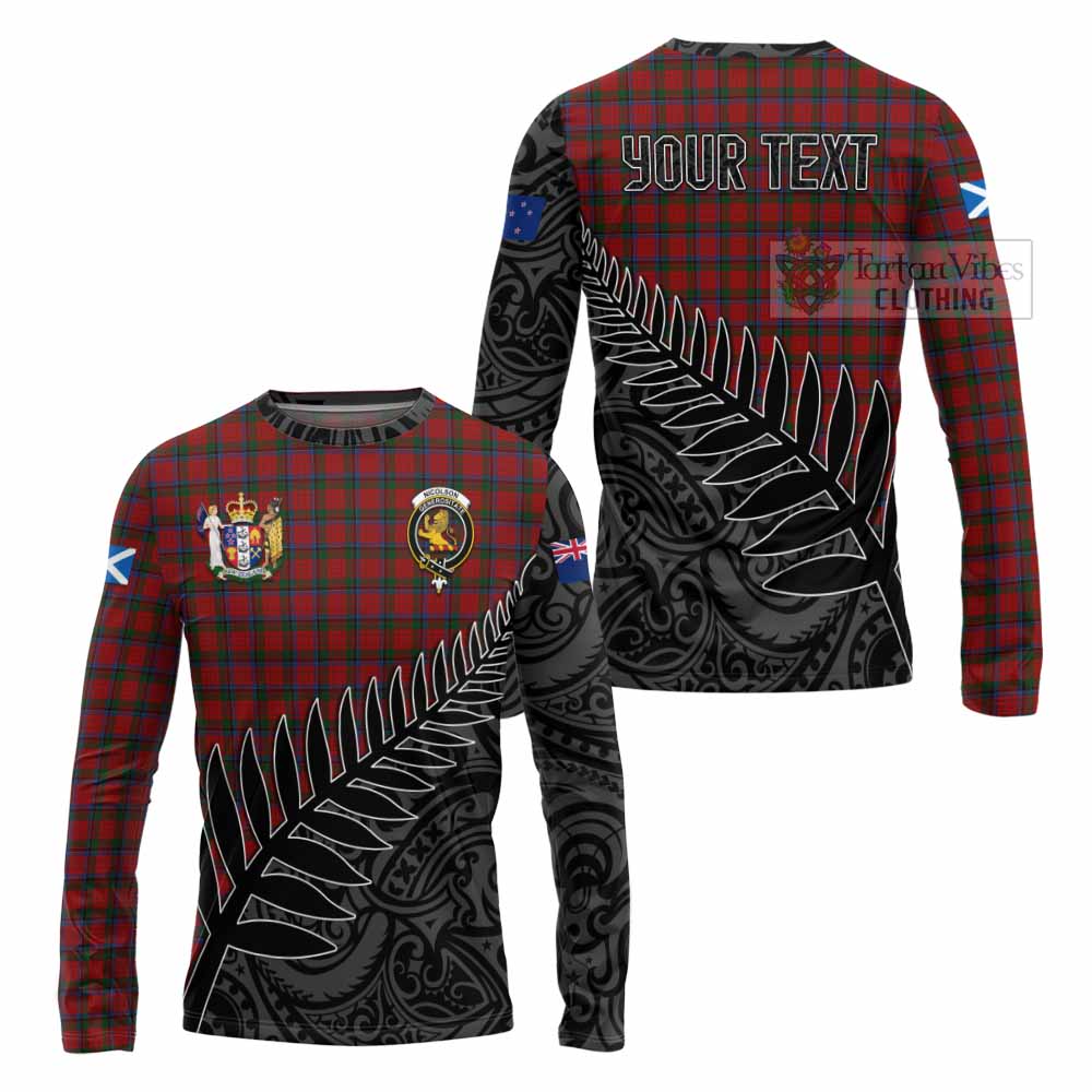 Tartan Vibes Clothing Nicolson Crest Tartan Long Sleeve T-Shirt with New Zealand Silver Fern Half Style