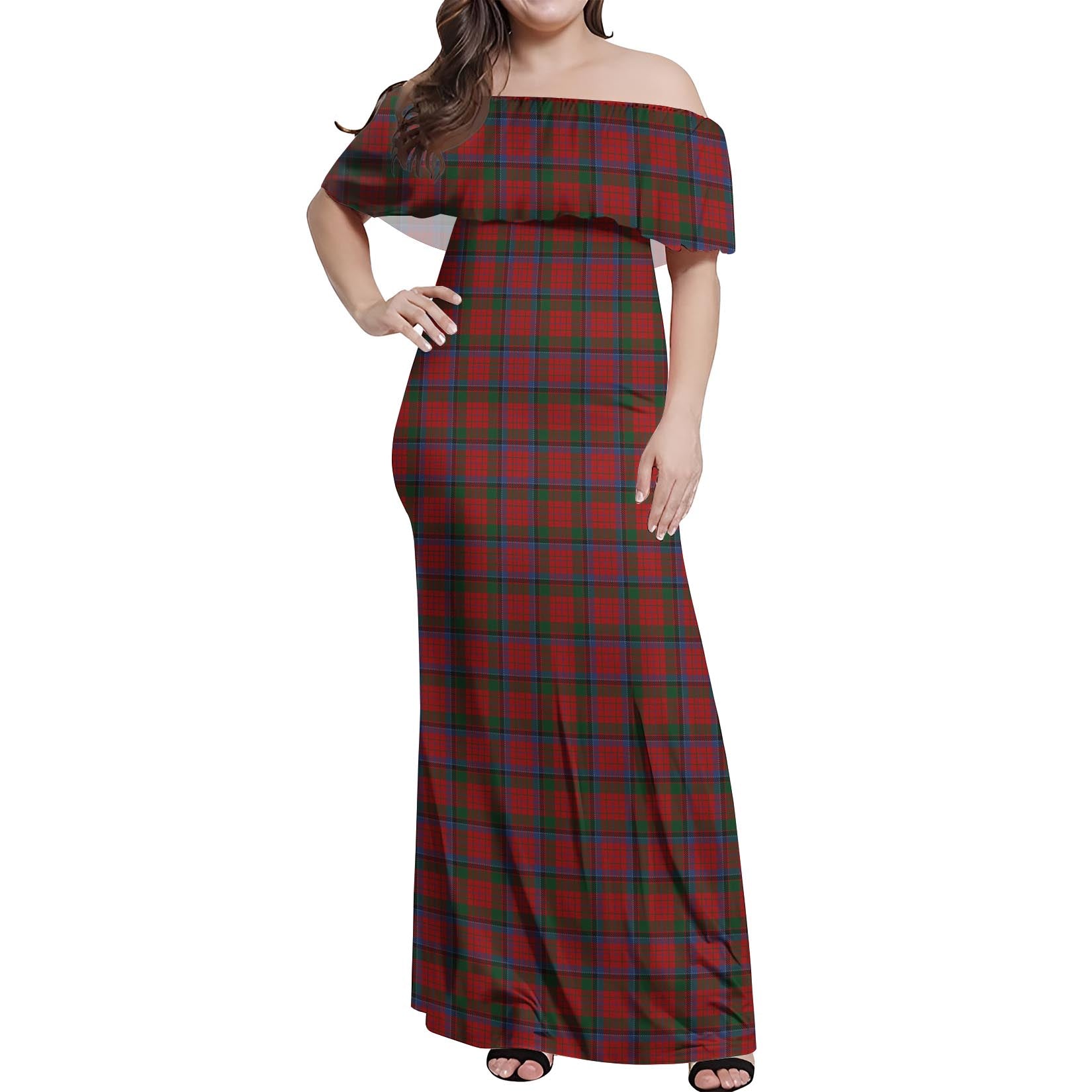 Nicolson Tartan Off Shoulder Long Dress Women's Dress - Tartanvibesclothing