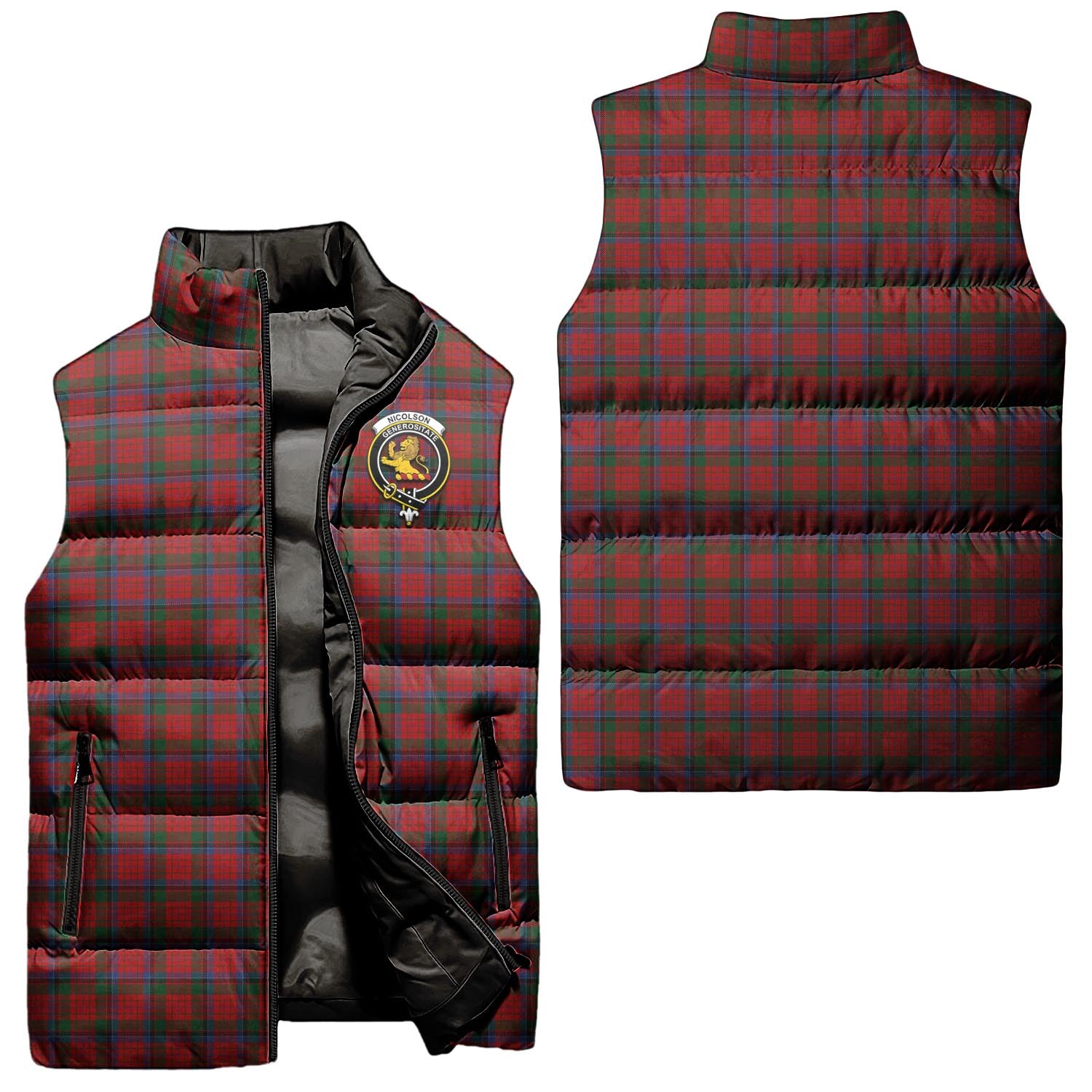 Nicolson Tartan Sleeveless Puffer Jacket with Family Crest Unisex - Tartanvibesclothing