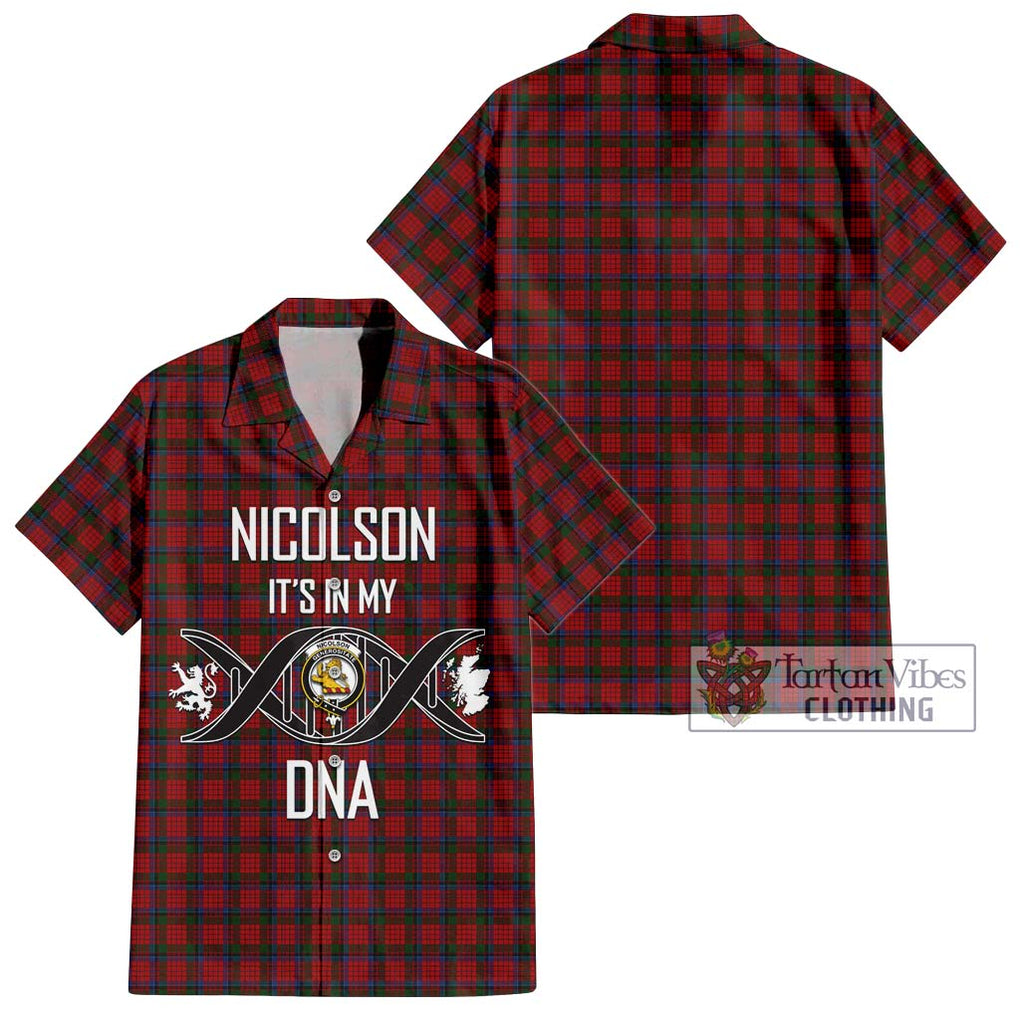 Nicolson Tartan Short Sleeve Button Shirt with Family Crest DNA In Me Style Kid - Tartanvibesclothing Shop