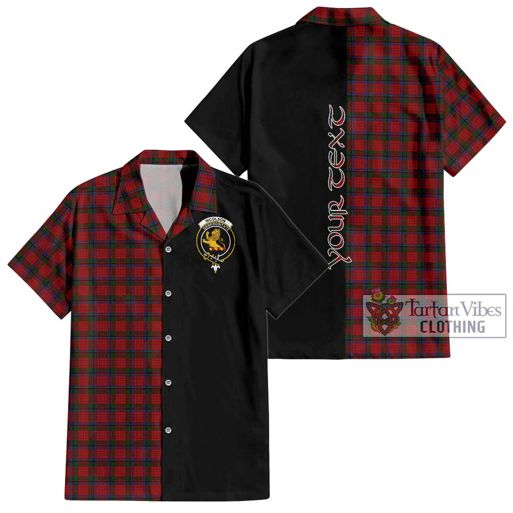 Nicolson Tartan Short Sleeve Button Shirt with Family Crest and Half Of Me Style Kid - Tartanvibesclothing Shop