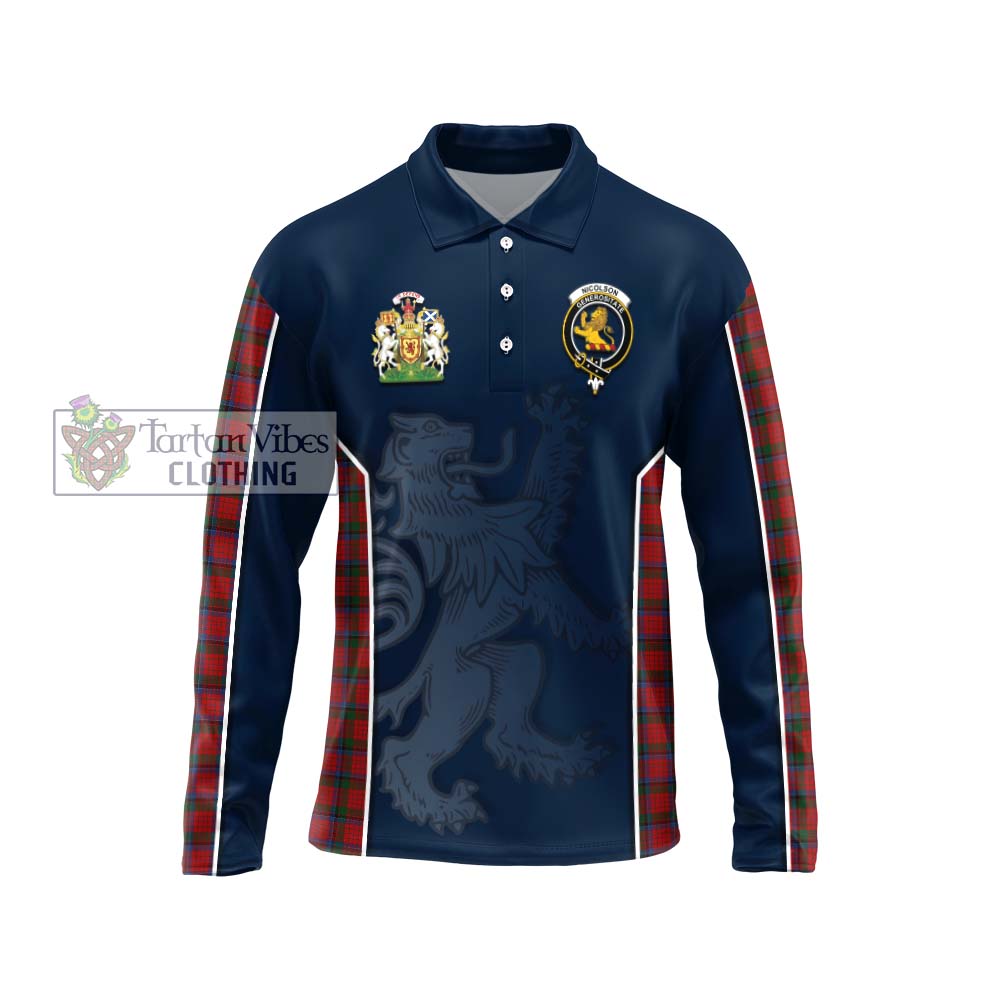 Nicolson Tartan Long Sleeve Polo Shirt with Family Crest and Lion Rampant Vibes Sport Style Unisex - Tartan Vibes Clothing