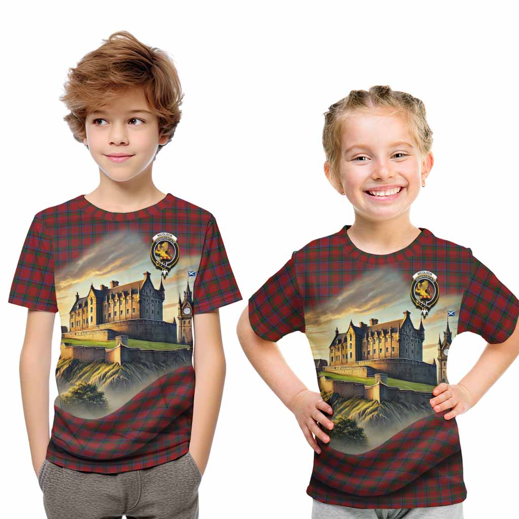 Nicolson Tartan Family Crest Kid T-Shirt with Scottish Ancient Castle Style Youth XL Size14 - Tartan Vibes Clothing