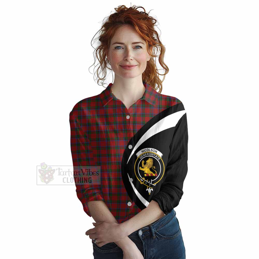 Tartan Vibes Clothing Nicolson Tartan Women's Casual Shirt with Family Crest Circle Style