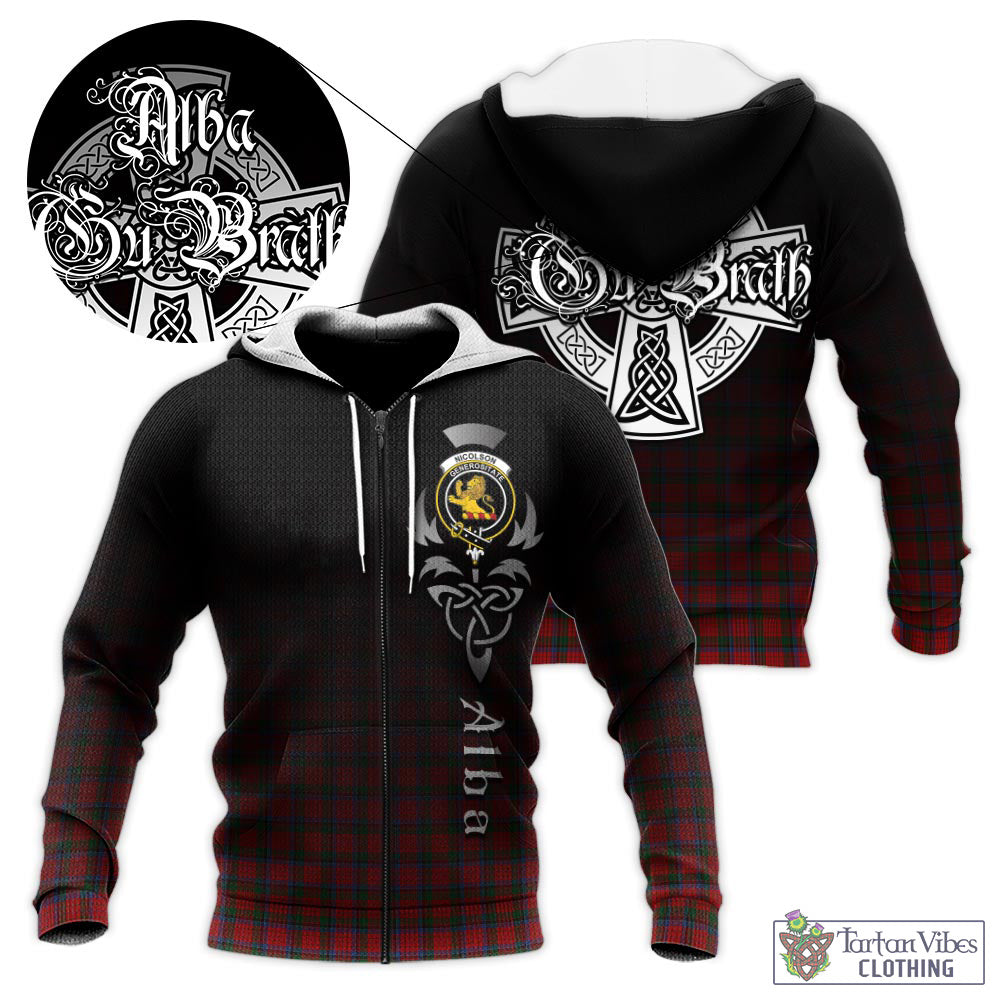 Tartan Vibes Clothing Nicolson Tartan Knitted Hoodie Featuring Alba Gu Brath Family Crest Celtic Inspired