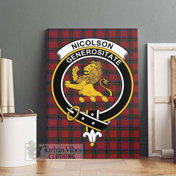 Nicolson Tartan Canvas Print Wall Art with Family Crest