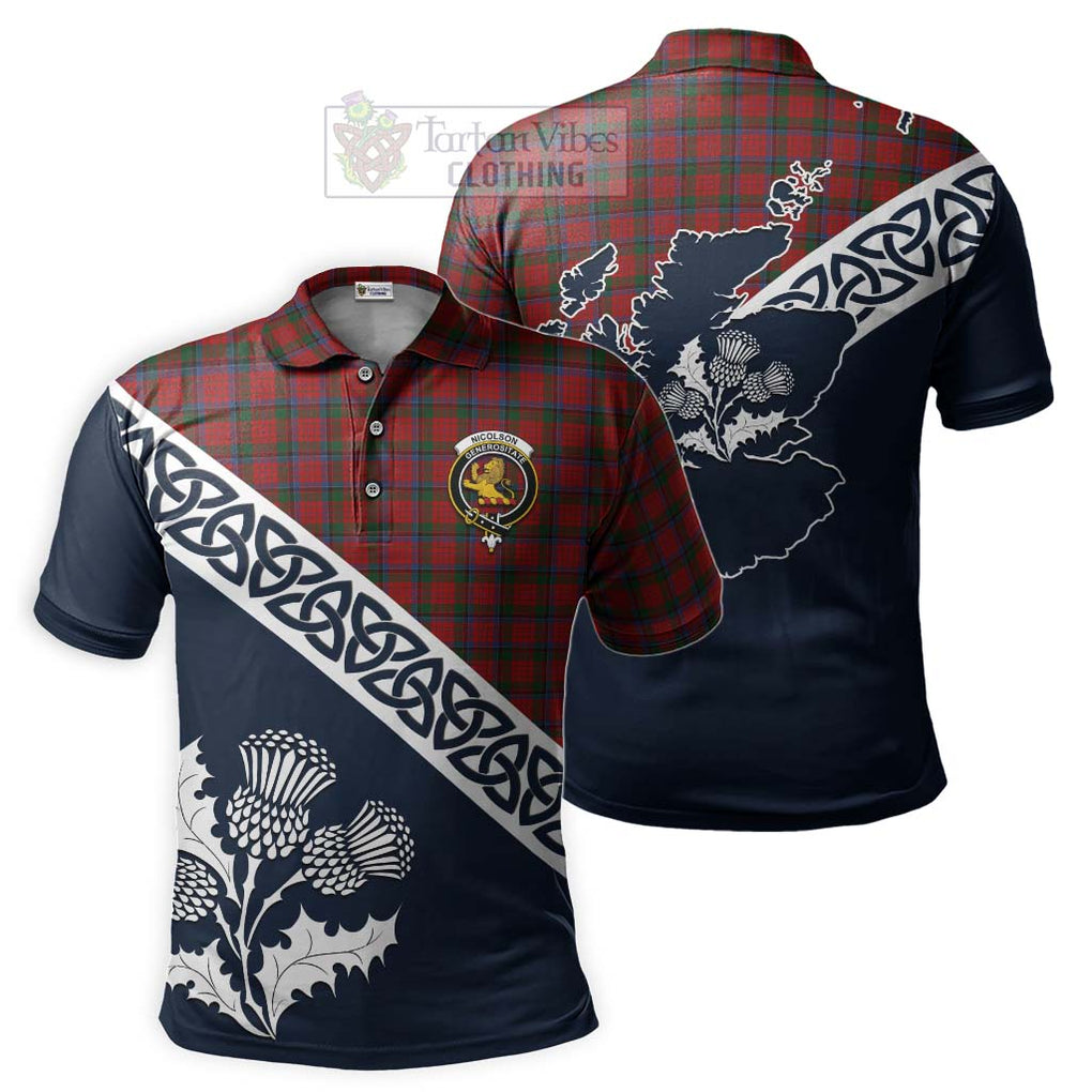 Nicolson Tartan Polo Shirt Featuring Thistle and Scotland Map