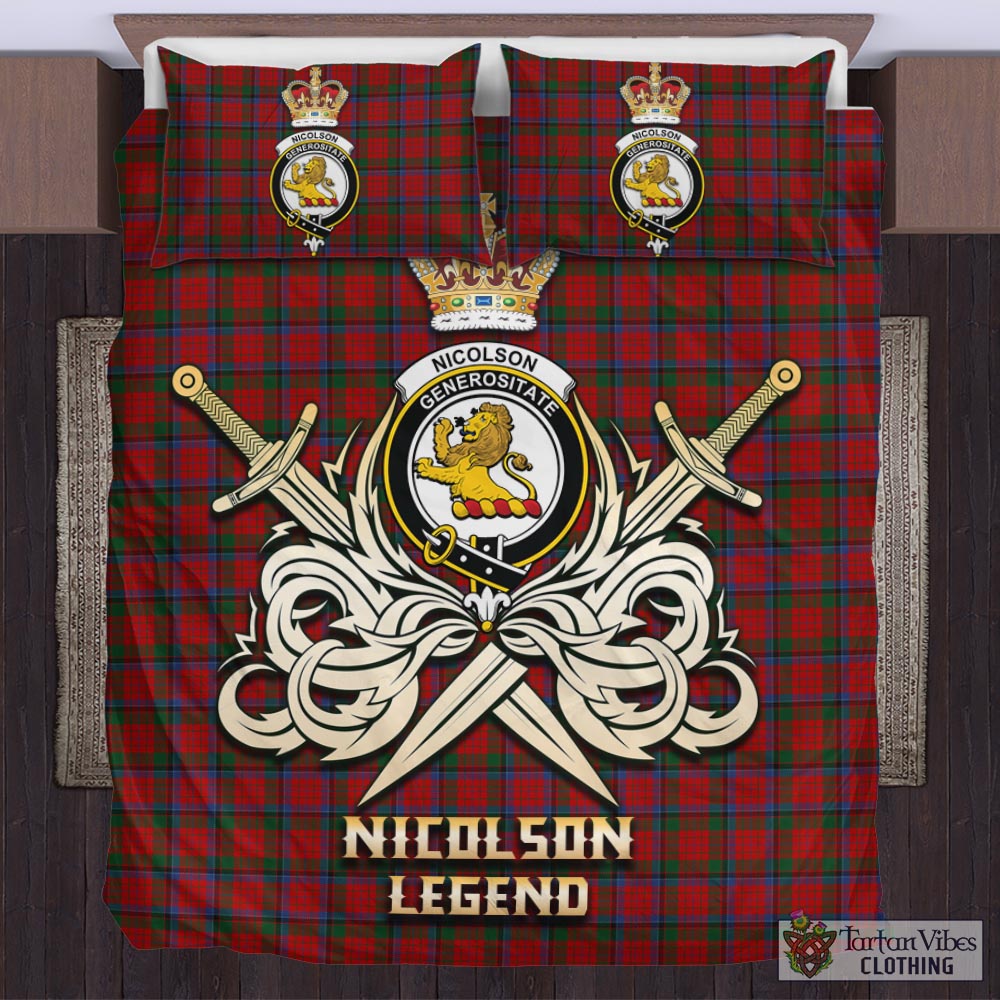 Tartan Vibes Clothing Nicolson Tartan Bedding Set with Clan Crest and the Golden Sword of Courageous Legacy