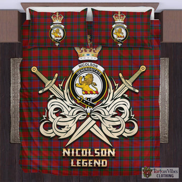 Nicolson Tartan Bedding Set with Clan Crest and the Golden Sword of Courageous Legacy