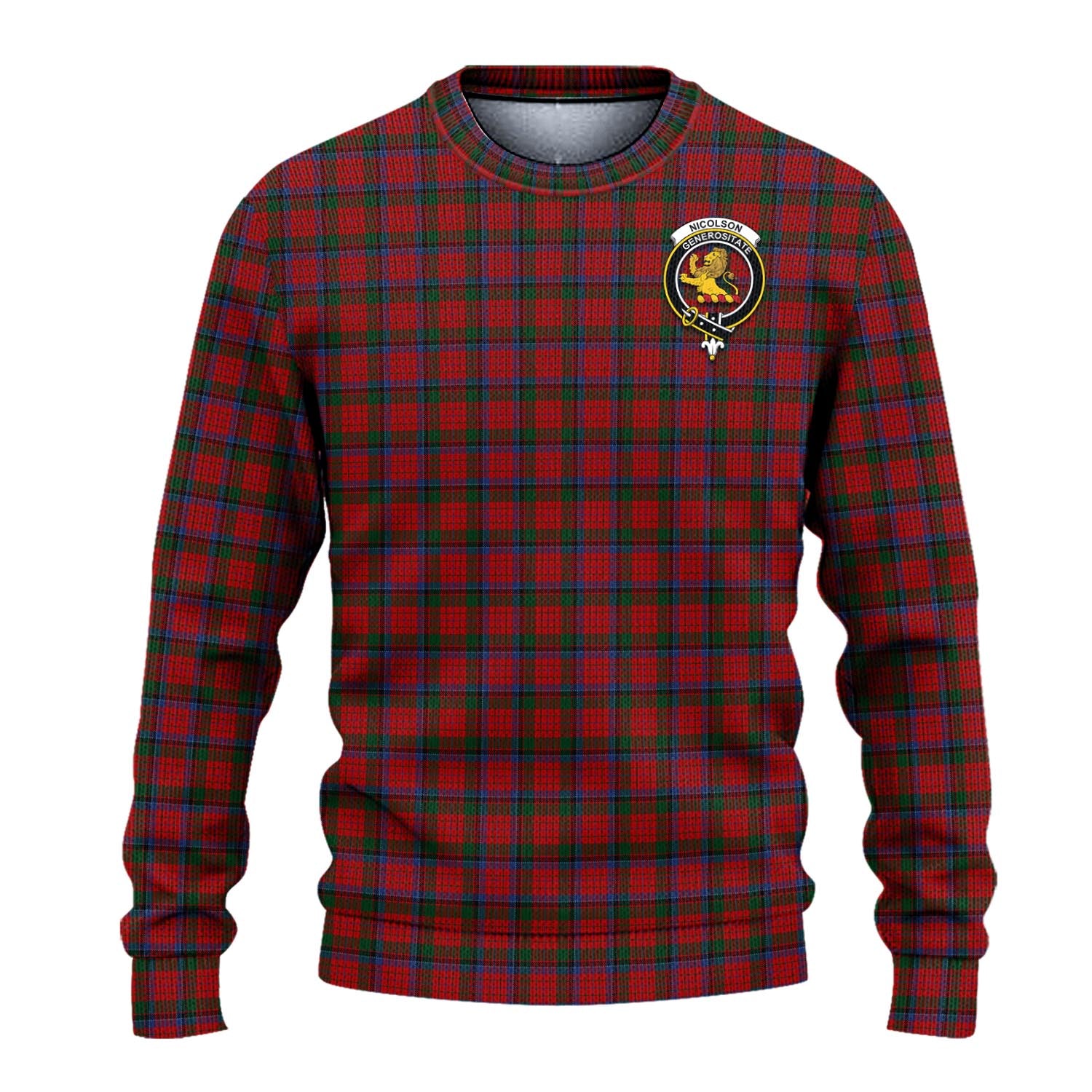 Nicolson Tartan Knitted Sweater with Family Crest - Tartanvibesclothing