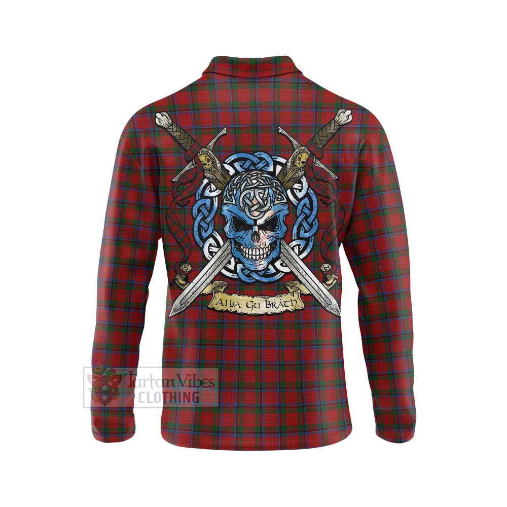 Tartan Vibes Clothing Nicolson Tartan Long Sleeve Polo Shirt with Family Crest Celtic Skull Style