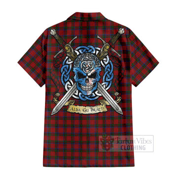 Nicolson Tartan Short Sleeve Button Shirt with Family Crest Celtic Skull Style