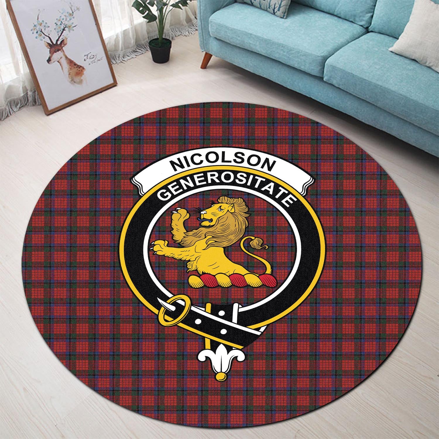 nicolson-tartan-round-rug-with-family-crest