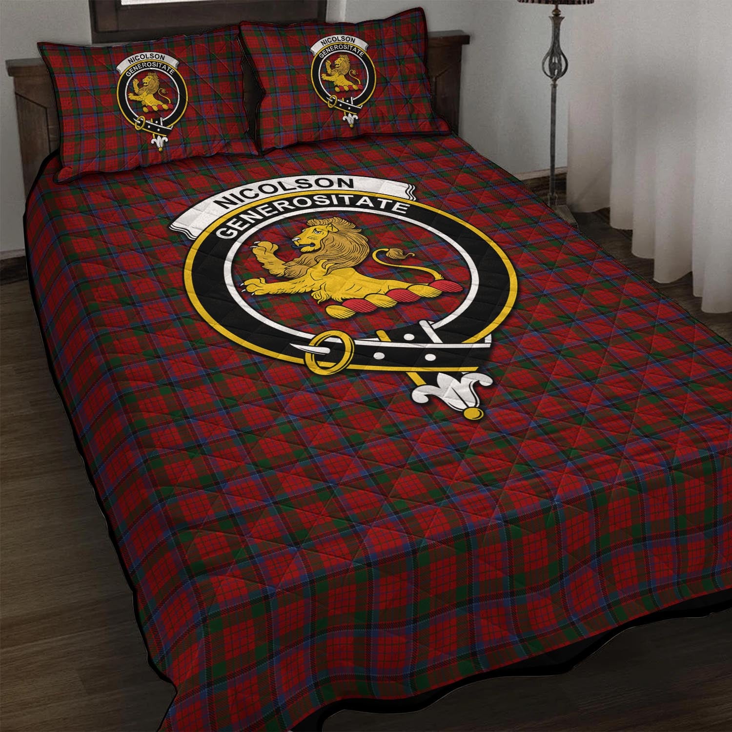 Nicolson Tartan Quilt Bed Set with Family Crest - Tartan Vibes Clothing