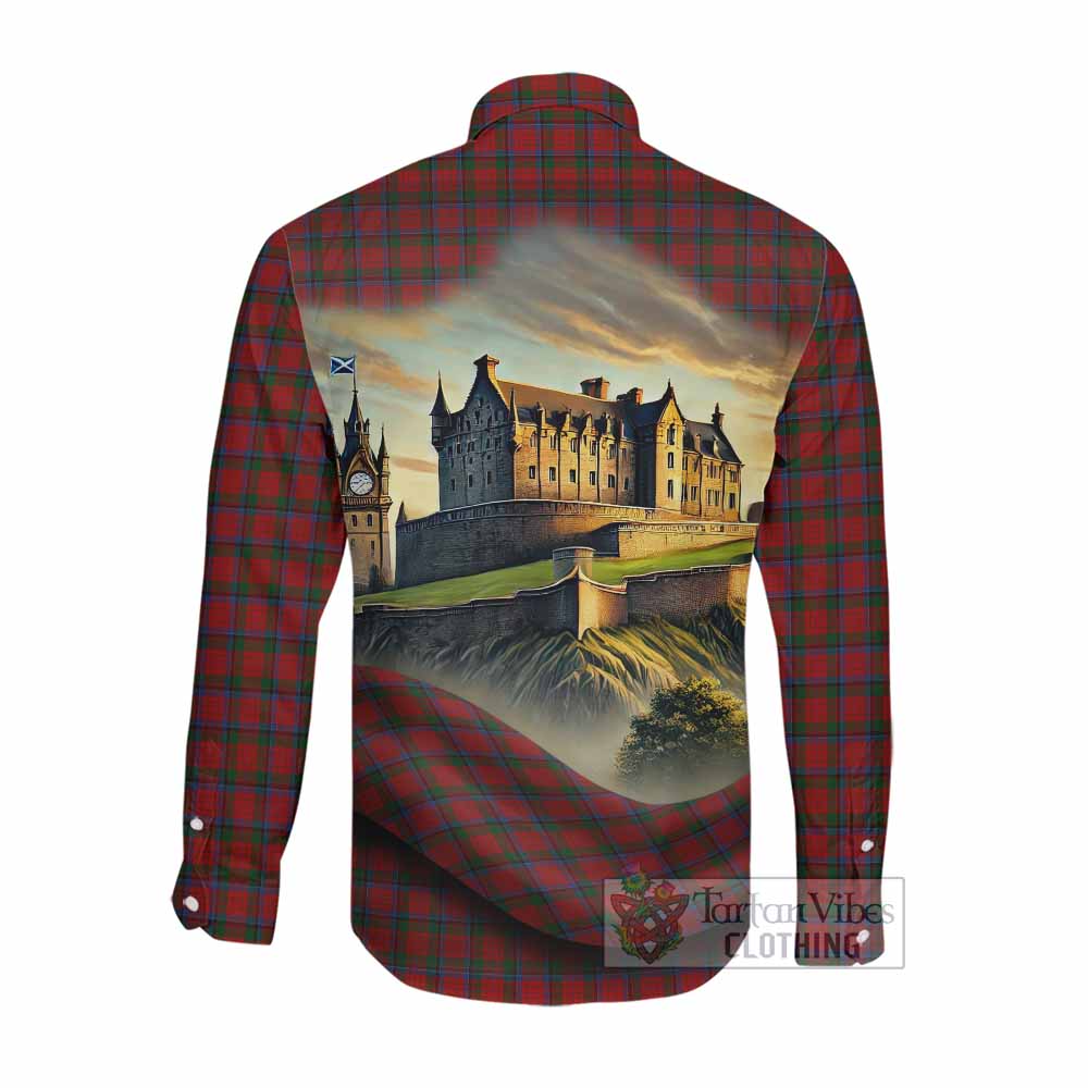 Nicolson Tartan Family Crest Long Sleeve Button Shirt with Scottish Ancient Castle Style Men's Shirt - Tartan Vibes Clothing
