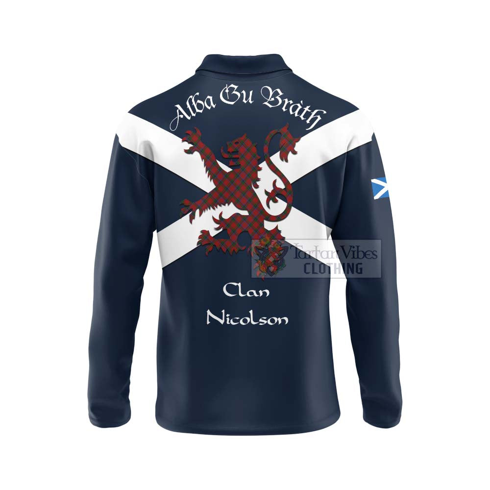 Tartan Vibes Clothing Nicolson Tartan Lion Rampant Long Sleeve Polo Shirt – Proudly Display Your Heritage with Alba Gu Brath and Clan Name