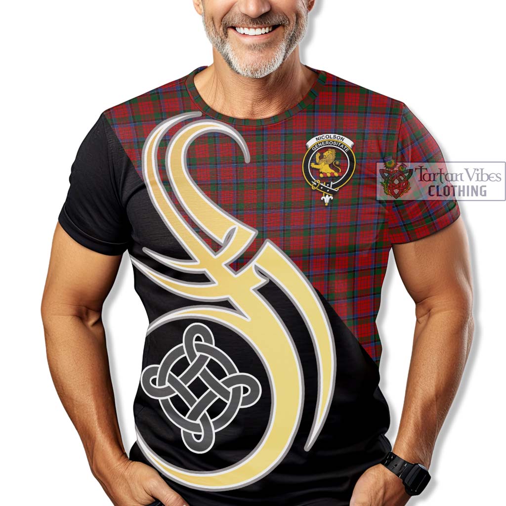 Tartan Vibes Clothing Nicolson Tartan T-Shirt with Family Crest and Celtic Symbol Style