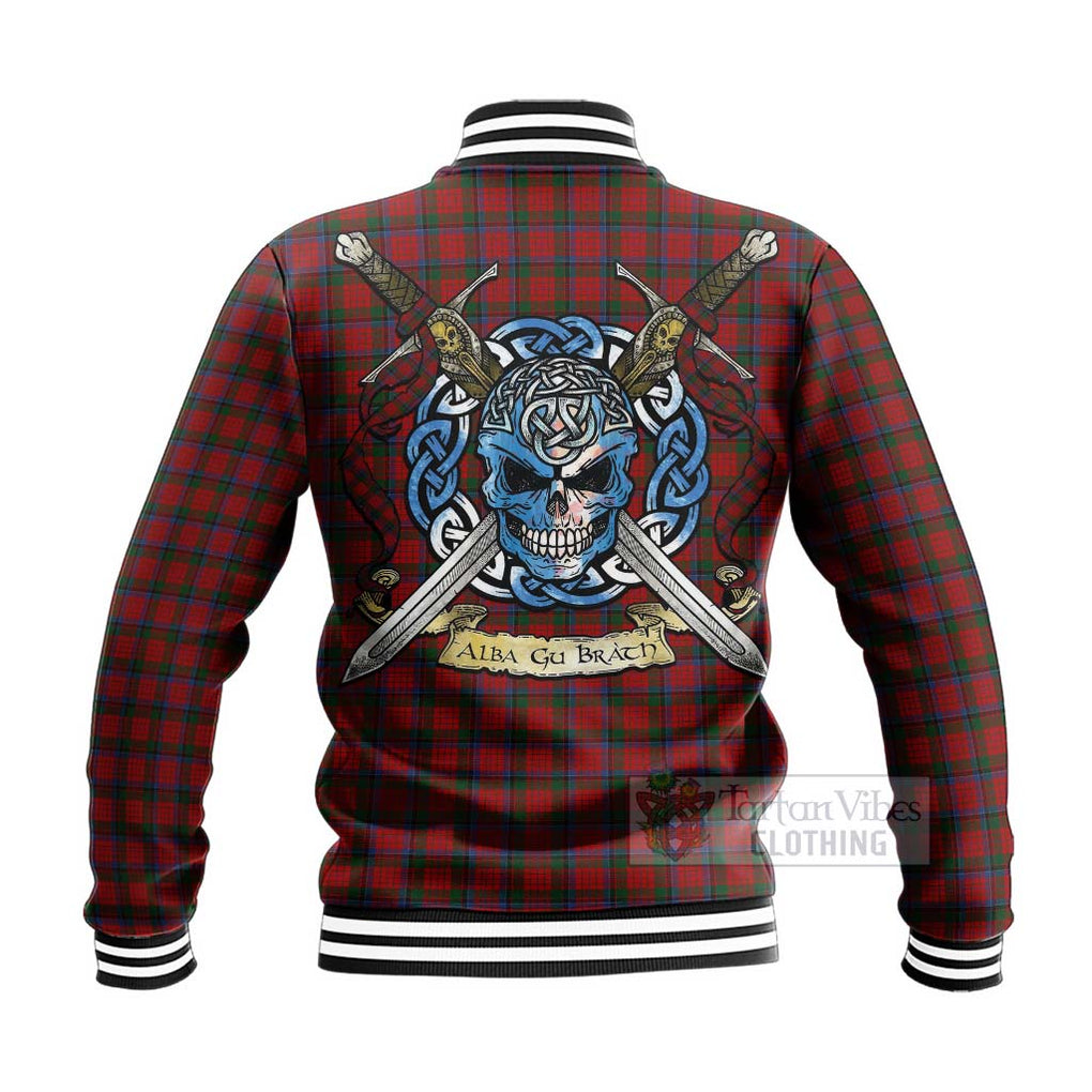 Tartan Vibes Clothing Nicolson Tartan Baseball Jacket with Family Crest Celtic Skull Style