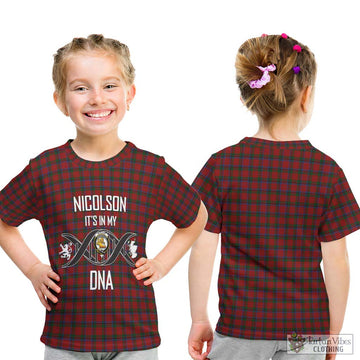 Nicolson Tartan Kid T-Shirt with Family Crest DNA In Me Style - Tartan Vibes Clothing