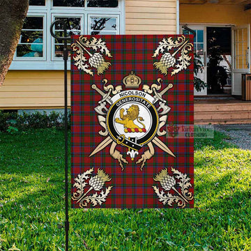 Nicolson Tartan Garden Flag with Family Crest and Golden Thistle Crossed Sword Design Garden Flag - Tartan Vibes Clothing
