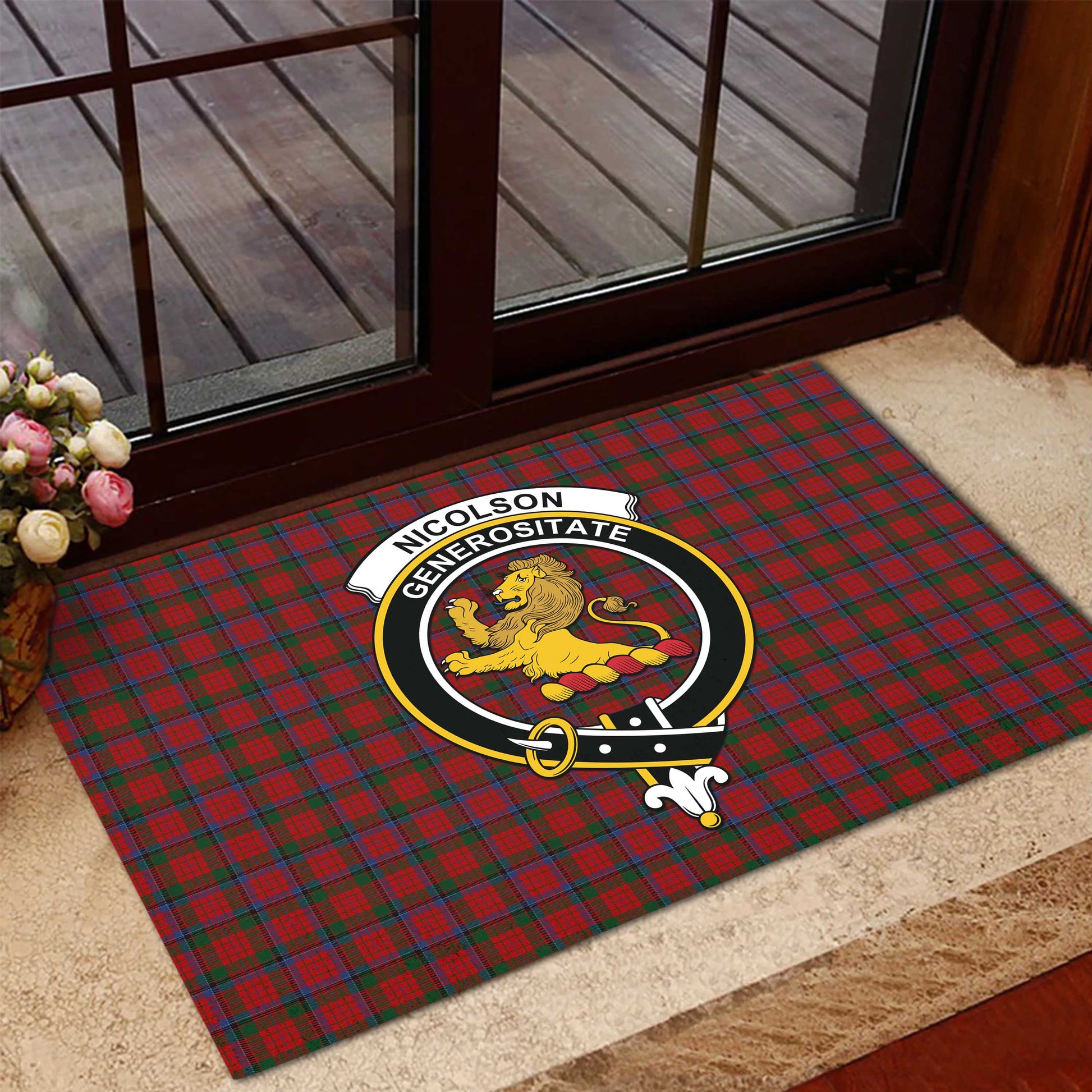 Nicolson Tartan Door Mat with Family Crest - Tartanvibesclothing