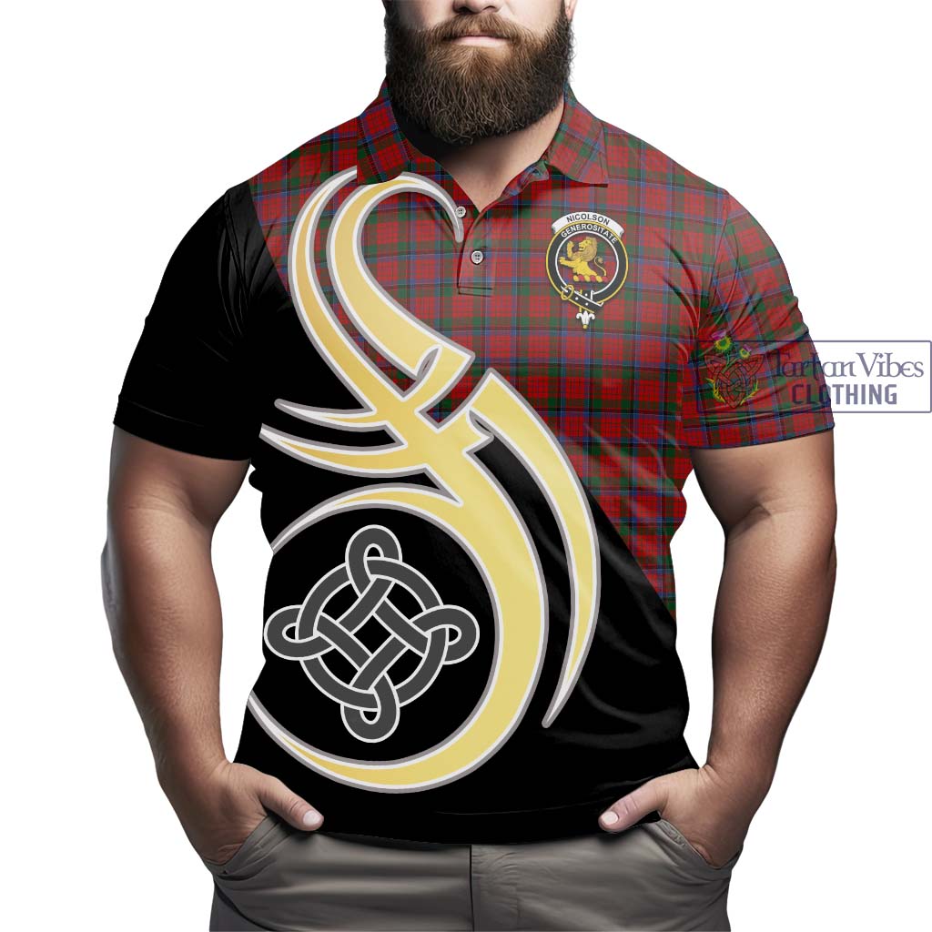 Tartan Vibes Clothing Nicolson Tartan Polo Shirt with Family Crest and Celtic Symbol Style