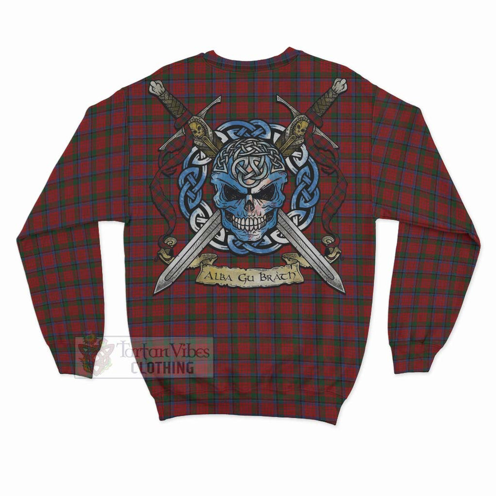 Tartan Vibes Clothing Nicolson Tartan Sweatshirt with Family Crest Celtic Skull Style