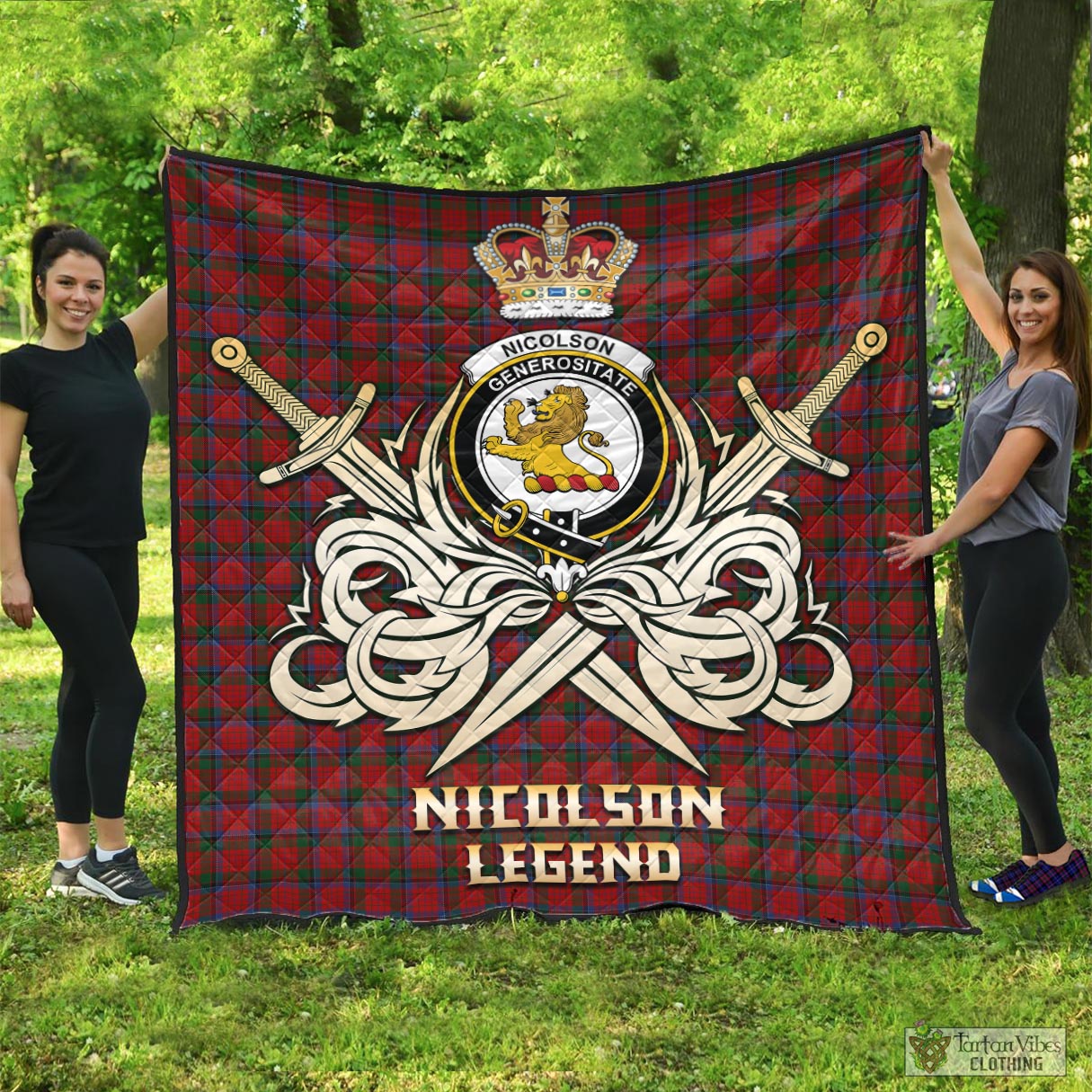 Tartan Vibes Clothing Nicolson Tartan Quilt with Clan Crest and the Golden Sword of Courageous Legacy