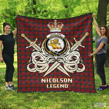 Nicolson Tartan Quilt with Clan Crest and the Golden Sword of Courageous Legacy