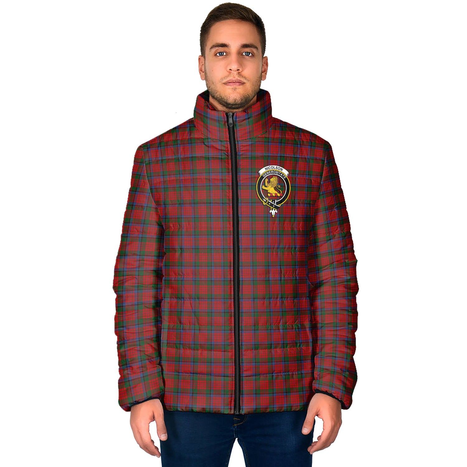 Nicolson Tartan Padded Jacket with Family Crest - Tartan Vibes Clothing